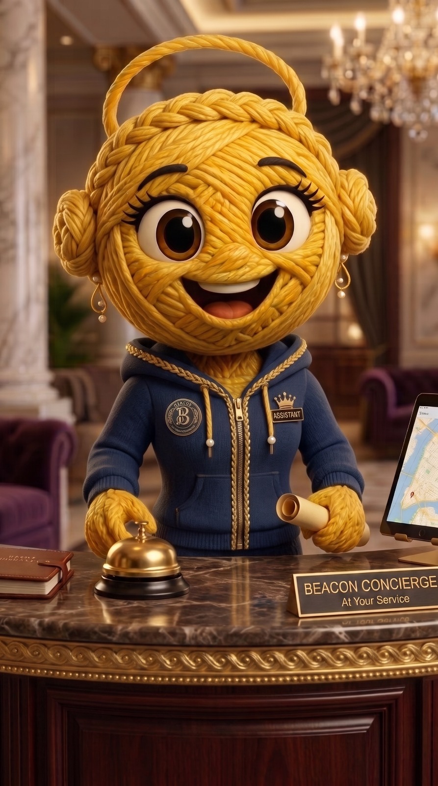 Lady Bea, the Beacon VIP Concierge assistant, welcoming guests at a concierge desk